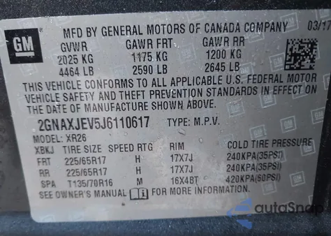 2018 Chevrolet Equinox Lt z USA, uszkodzony, nr VIN 2GNAXJEV5J6110617